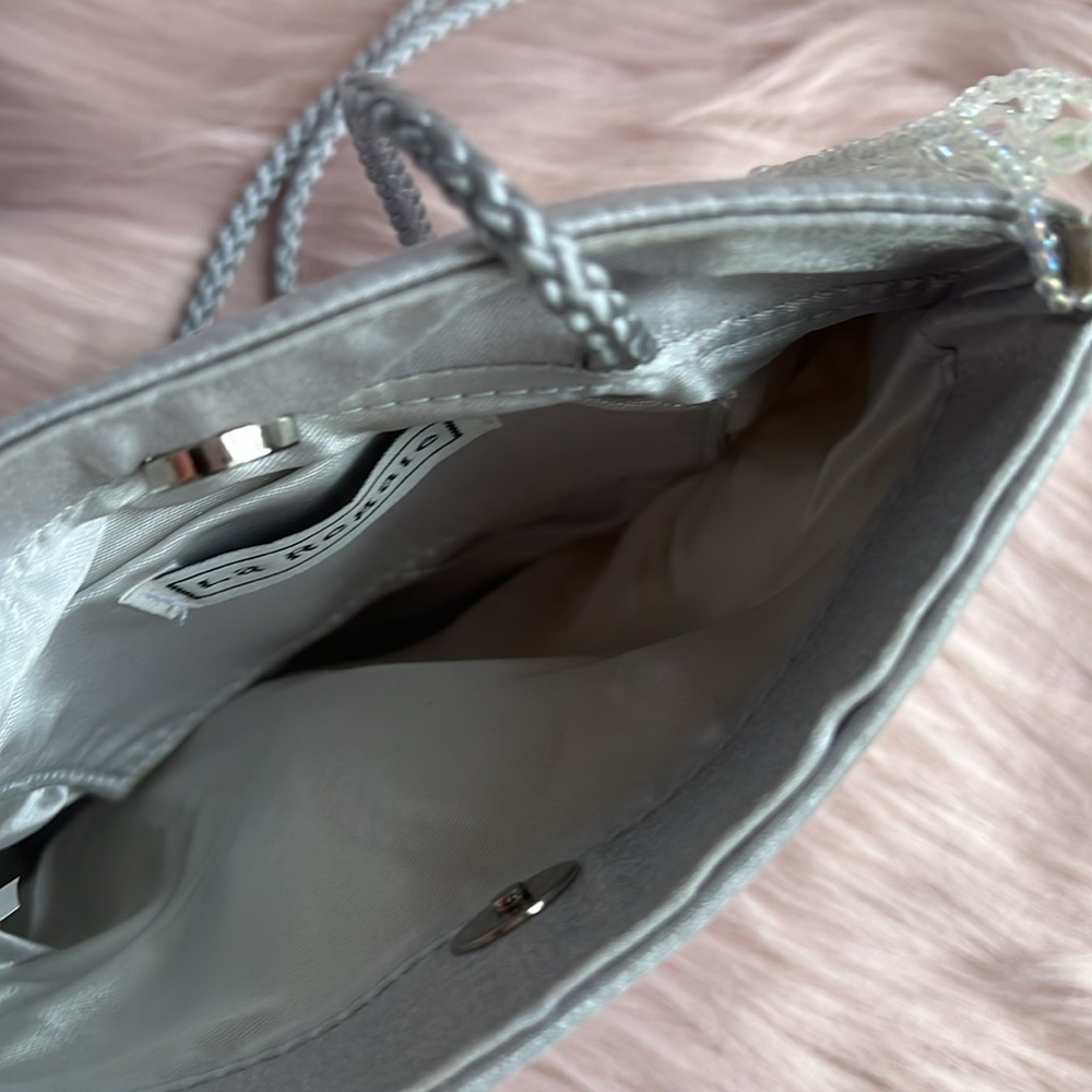 Silver Satin Evening Bag Clutch Shoulder Bag Handbag Mini Bag NWT - Picture 4 of 10